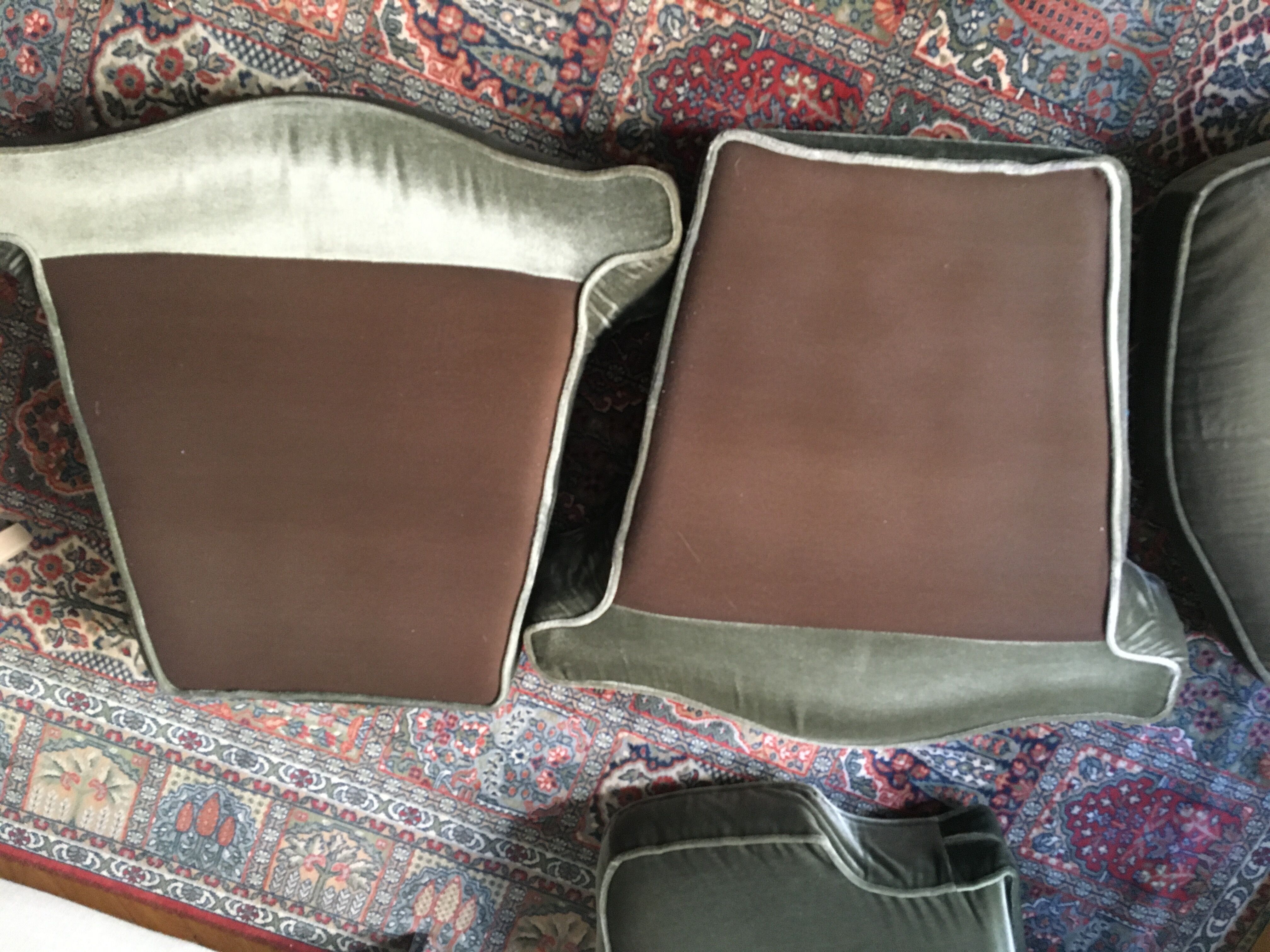 Pair of 2 khaki green velvet armchairs