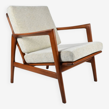 Scandinavian armchair Stefan, restored, 1960s icon, beige, brown, teak wood