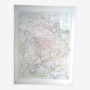 Une carte géographique issue atlas  richard andrees année 1887 rheinprovinz hessen-nassau - lippe