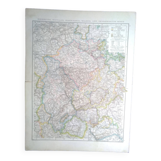 Une carte géographique issue atlas  richard andrees année 1887 rheinprovinz hessen-nassau - lippe