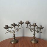 Pair of baroque country candlesticks ivy fleur-de-lys