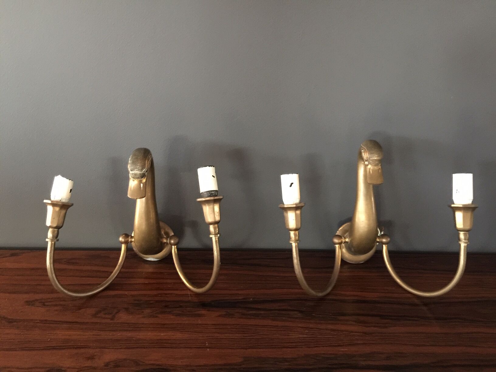 Pair d swans solid brass wall light