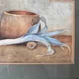 Antique watercolor still life of a leek