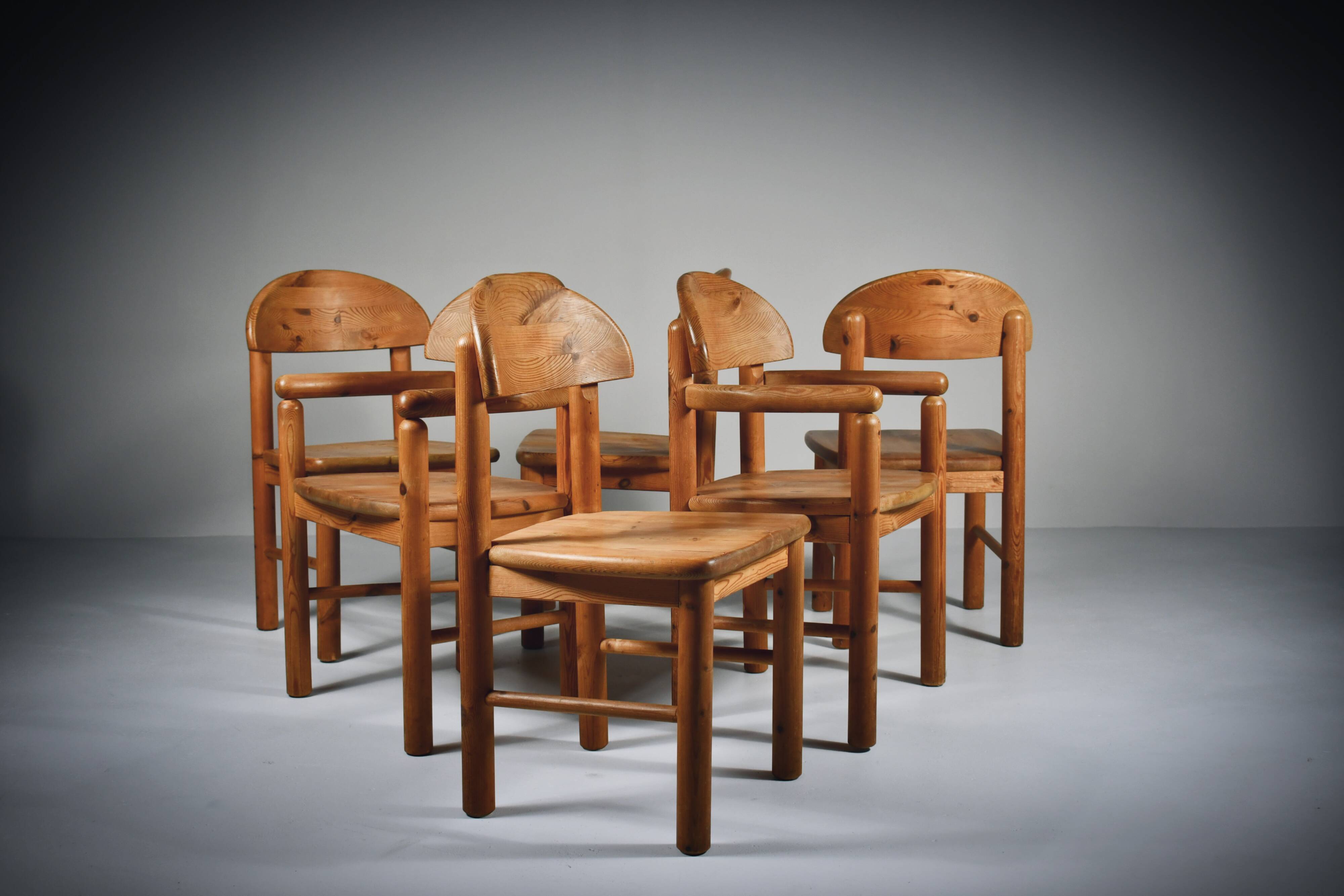 Dining chairs x 6, Rainer Daumiller, solid pine, 1970s