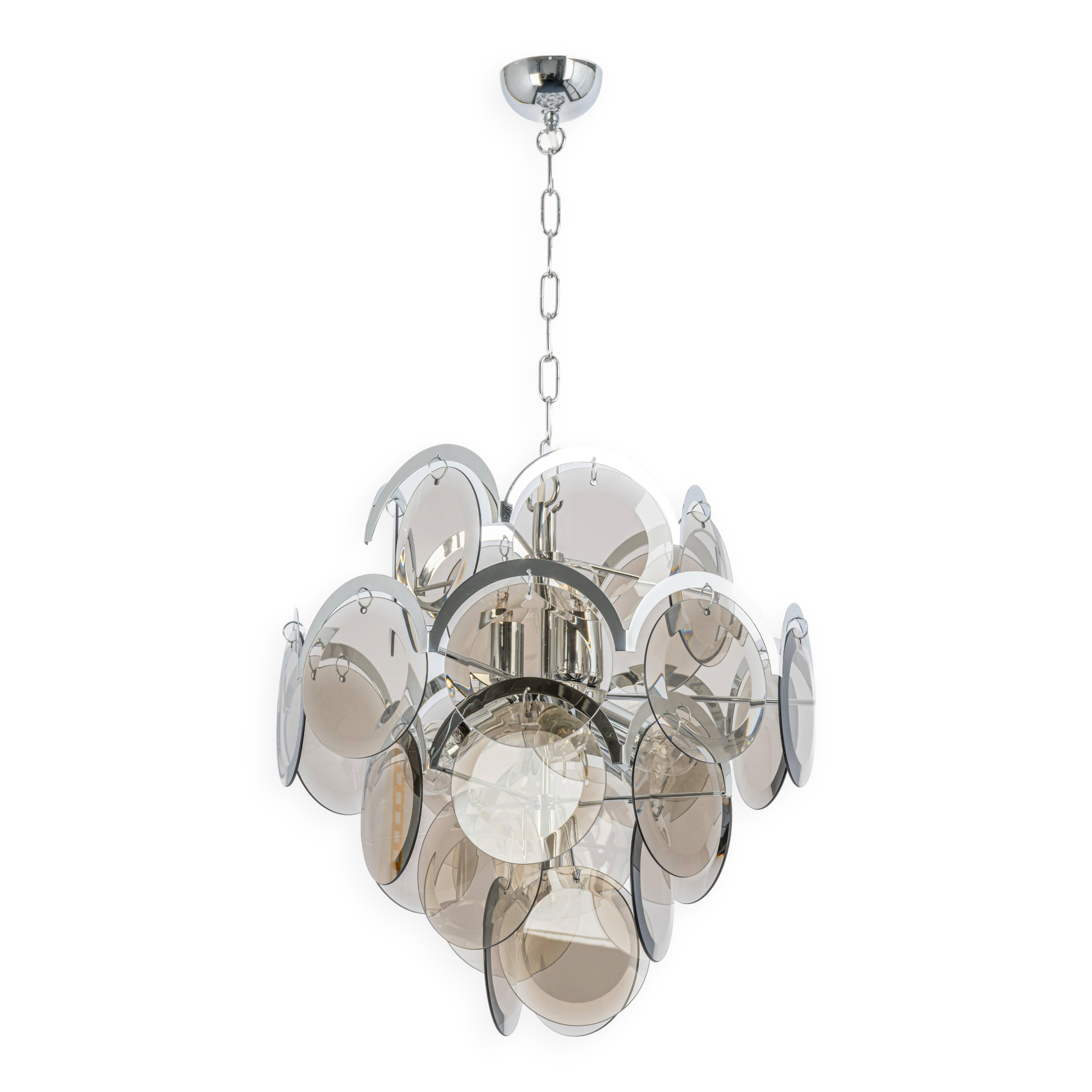 Vistosi Chrome Suspension with Smoked Glass Discs, Italy, 1970s