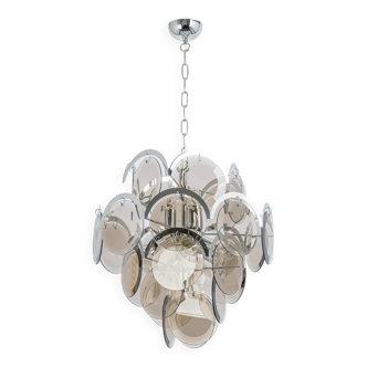 Vistosi Chrome Suspension with Smoked Glass Discs, Italy, 1970s