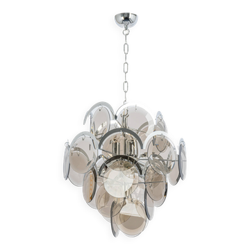 Vistosi Chrome Suspension with Smoked Glass Discs, Italy, 1970s