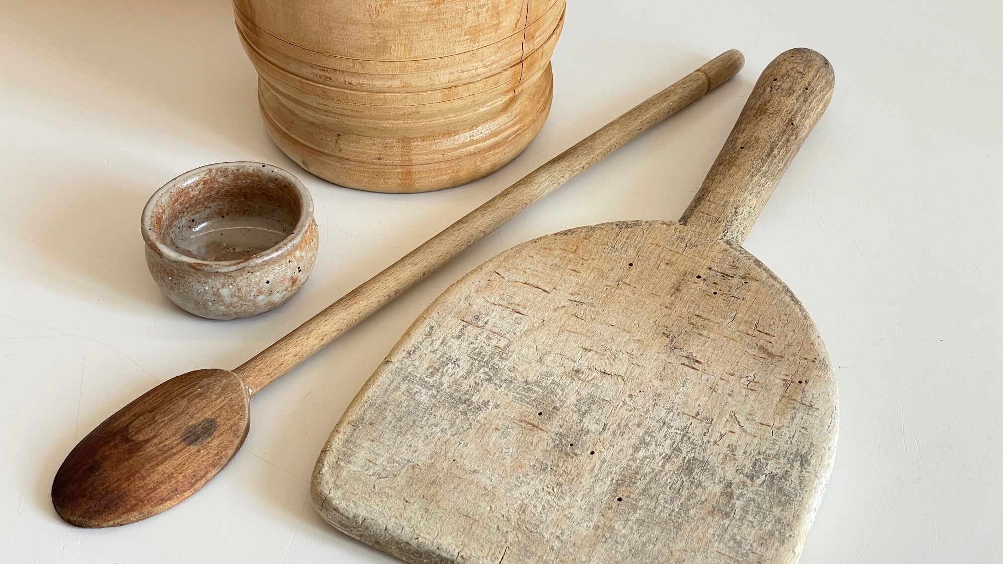 Turned wooden pots and beaters for the kitchen