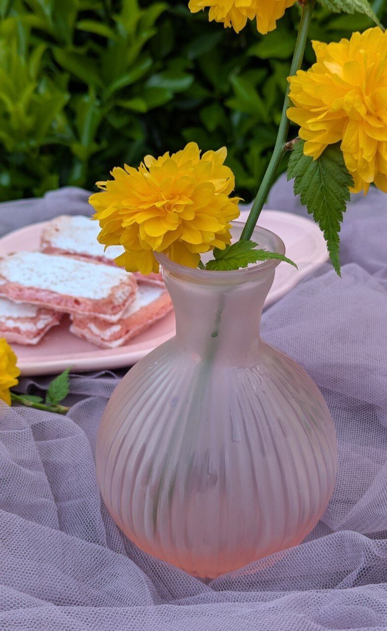 Vintage frosted pink glass vase (satin) — single flower holder