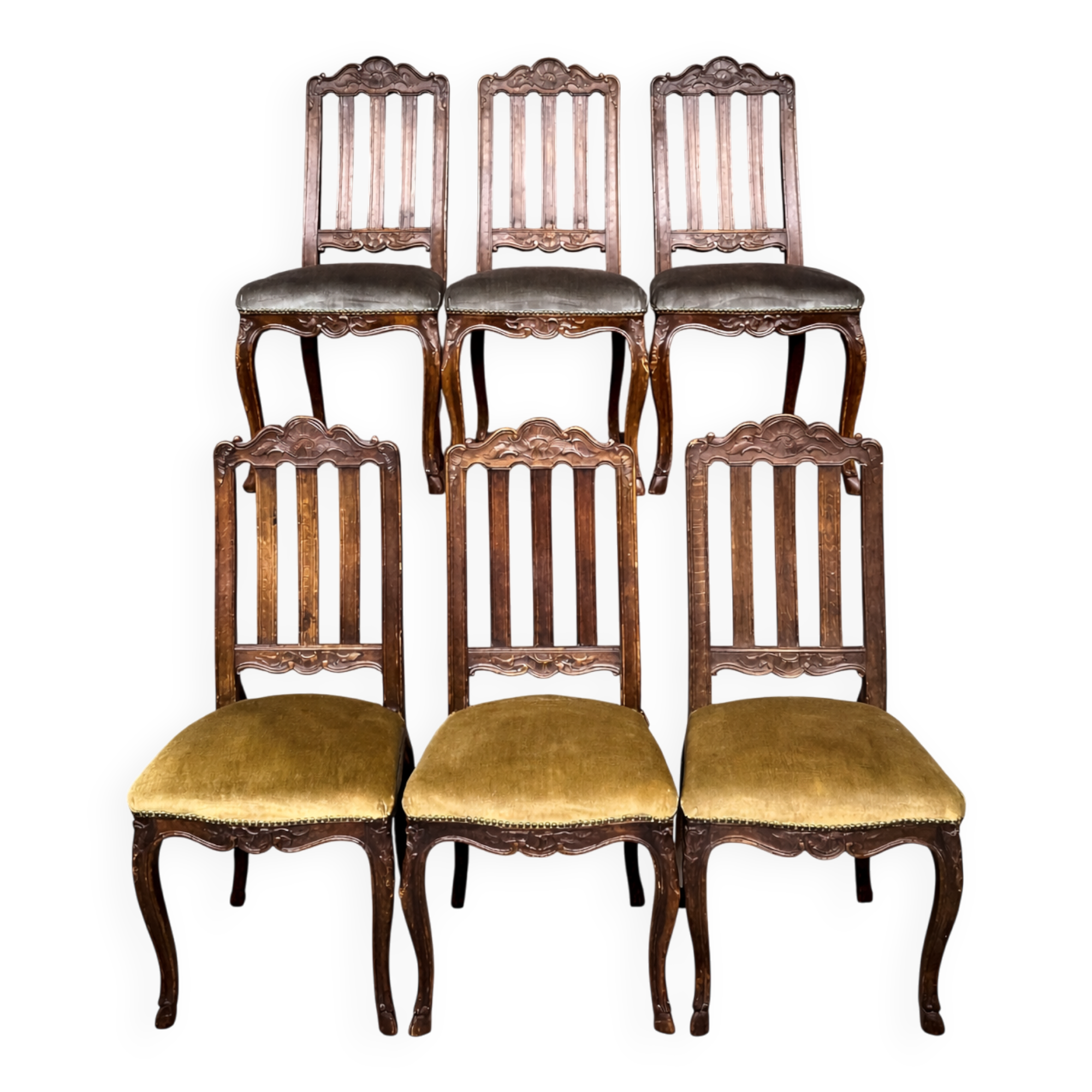 Set of 6 Regency chairs. Solid oak.
