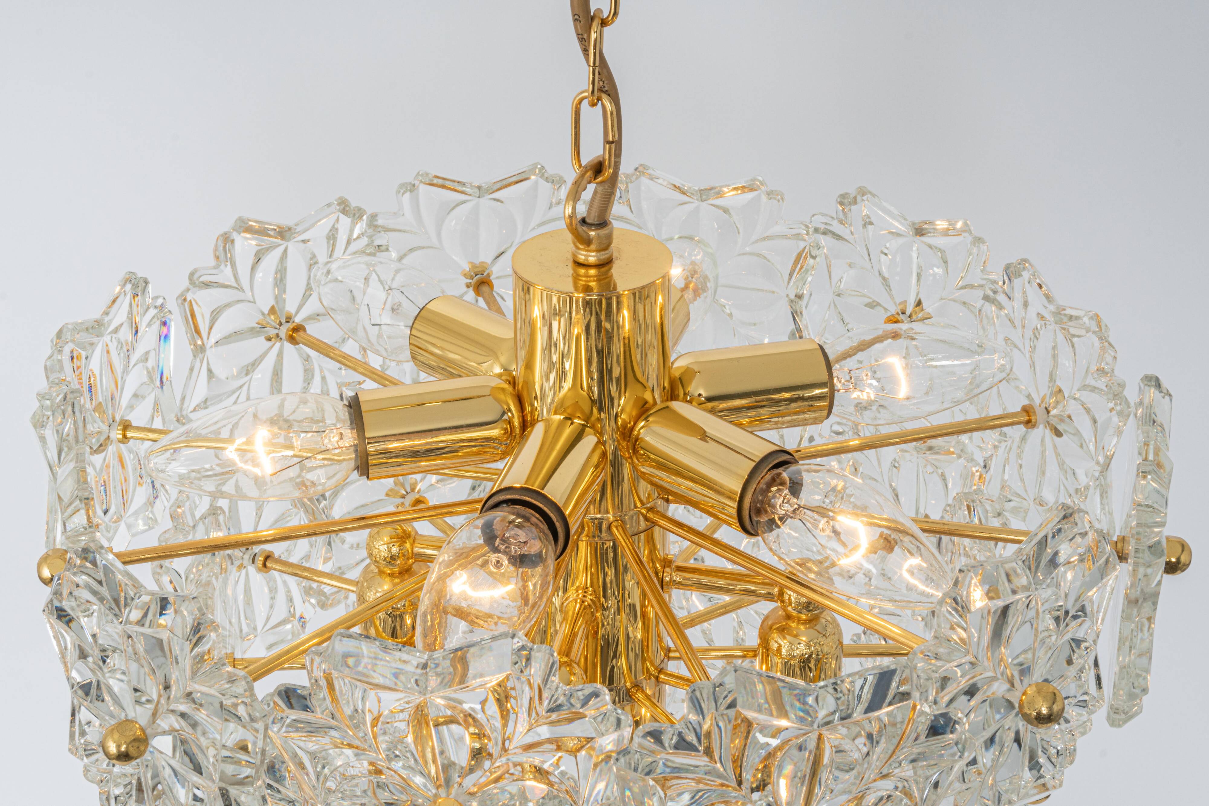 Chandelier in gilded brass and crystal glass, Germany, 1970s