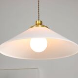 Space age italian plexiglas white saucer pendant lamp, 70s
