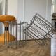 Set of 2 Vintage mid-century chrome wire poufs stools