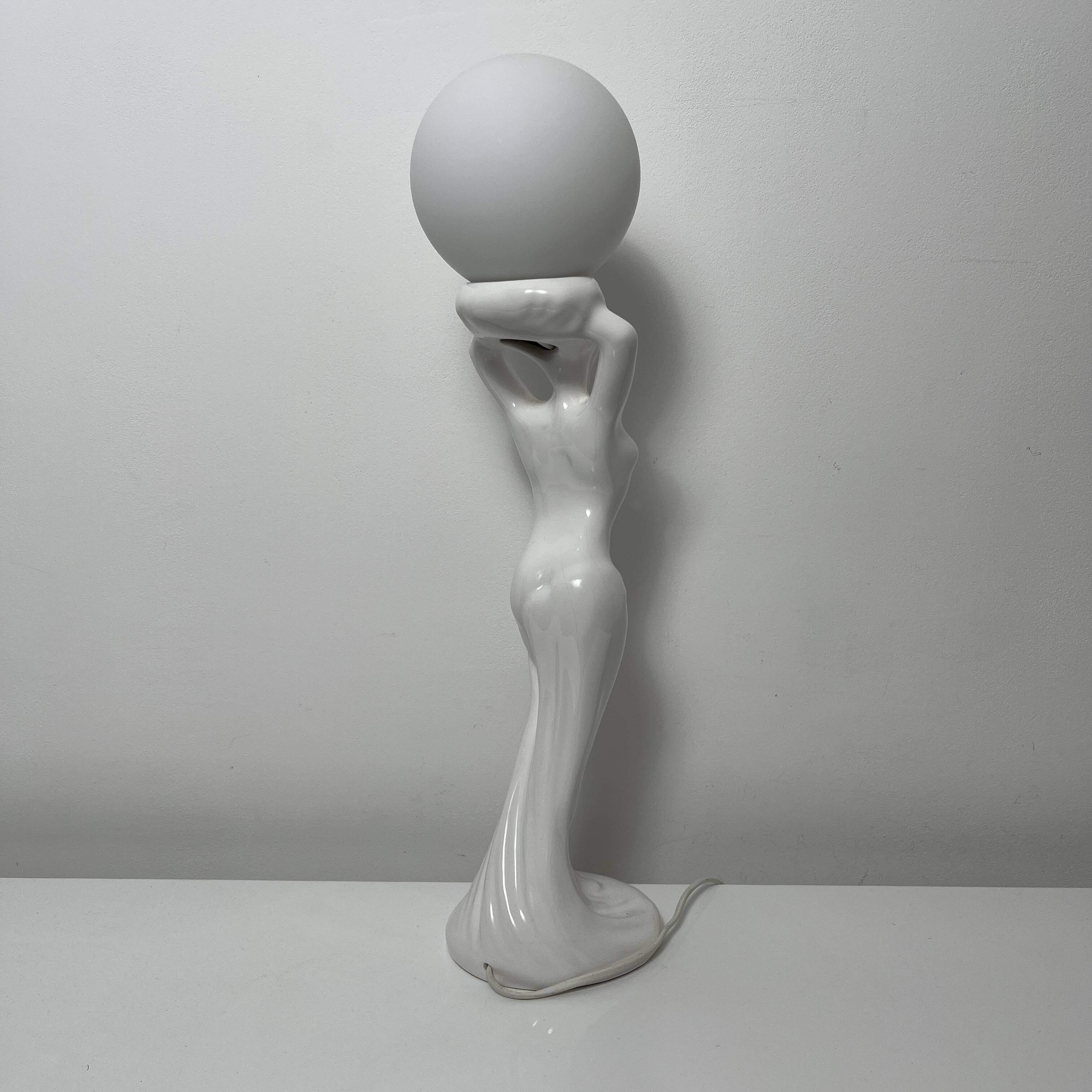 Barbotine ceramic woman lamp Vintage Art Deco