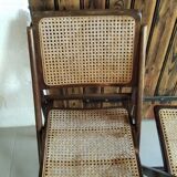 Pair of folding chairs wicker cané