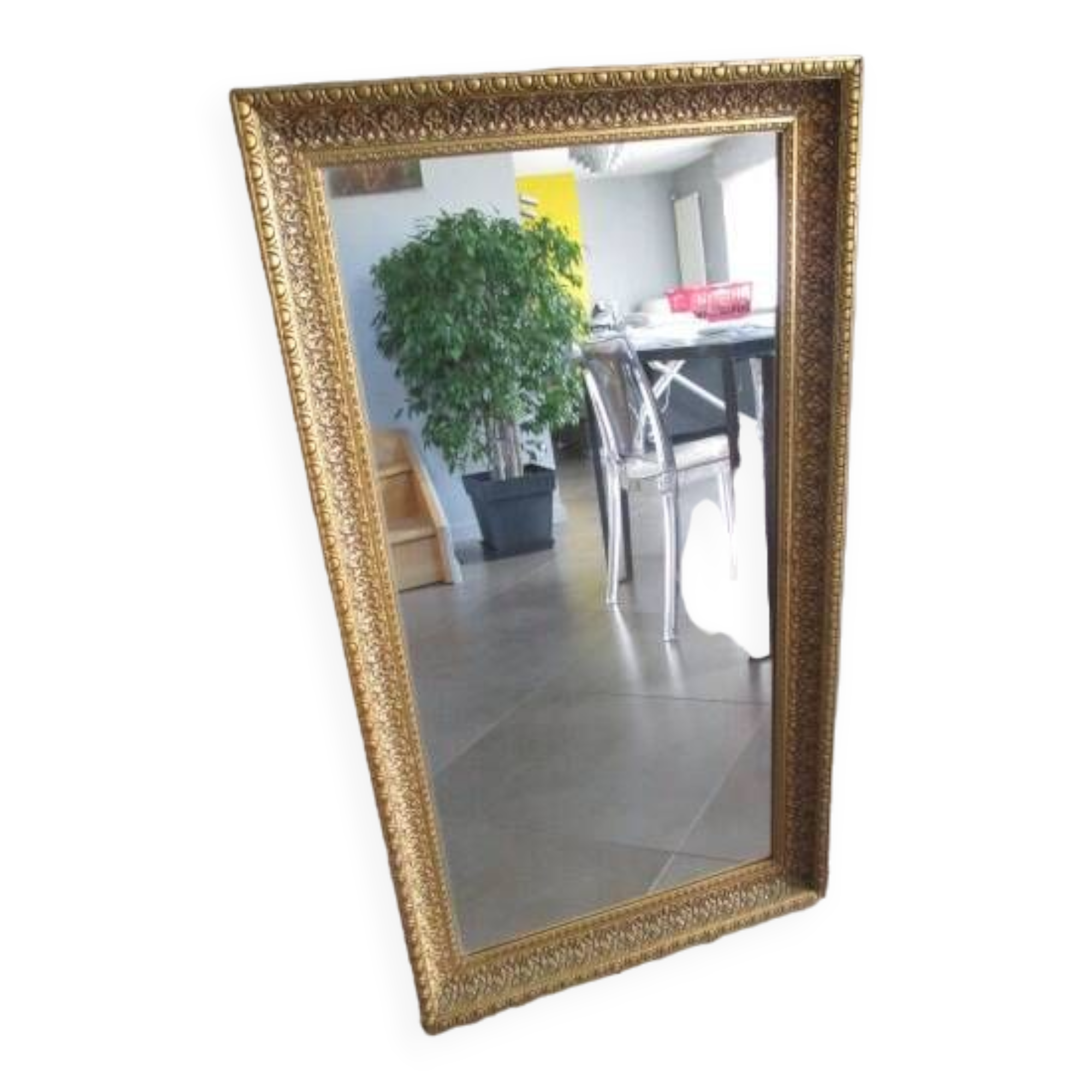 Large old mirror in wood and gilded stucco