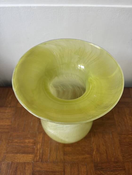 Yellow glass vase, hand-painted using the cold technique