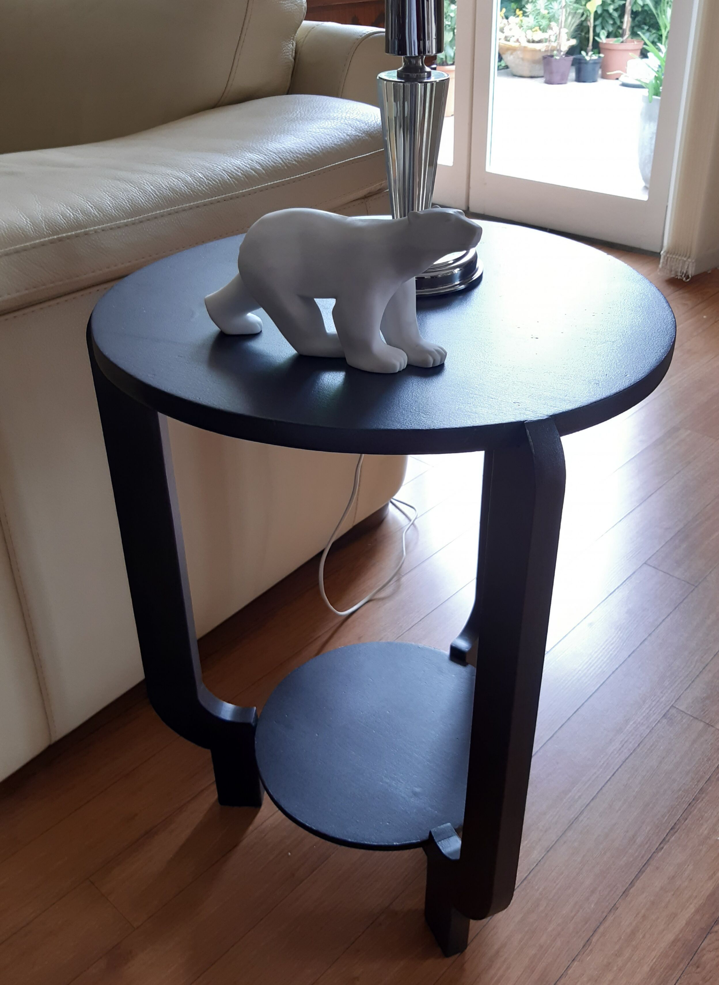 Gueridon art déco laqué noir acier