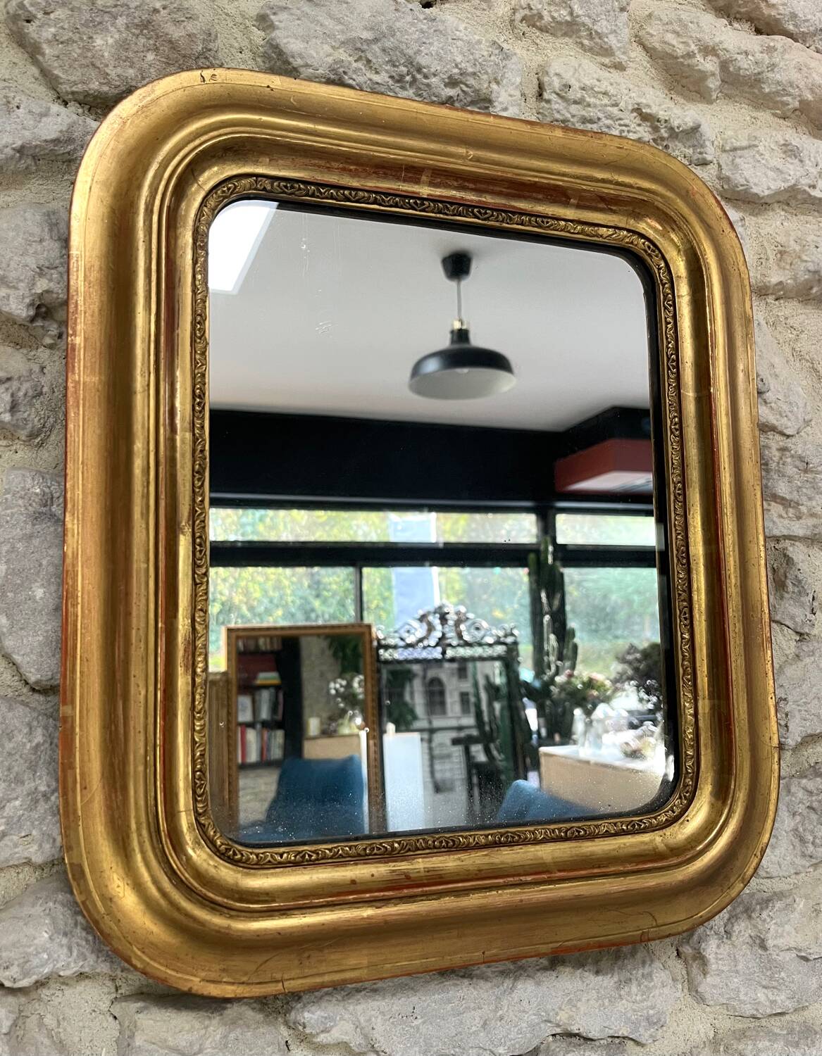 Antique mirror 42.5/36.5cm Louis-Philippe gilded with gold leaf, mercury