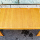 Dining table in beech wood with stripes of hibiscus, italy 70s