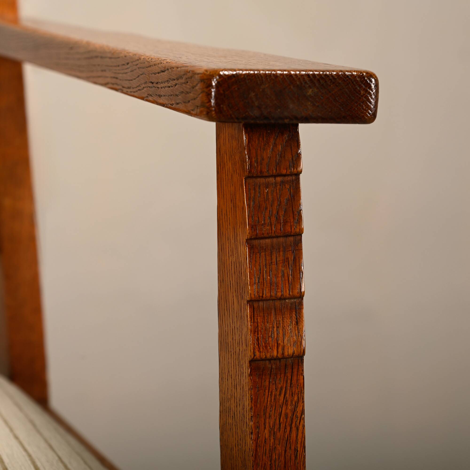 Dutch Art Deco Amsterdam School Armchairs in solid Oak and striped fabric
