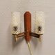 Danish double wall light in teak, brass and crystal glass.