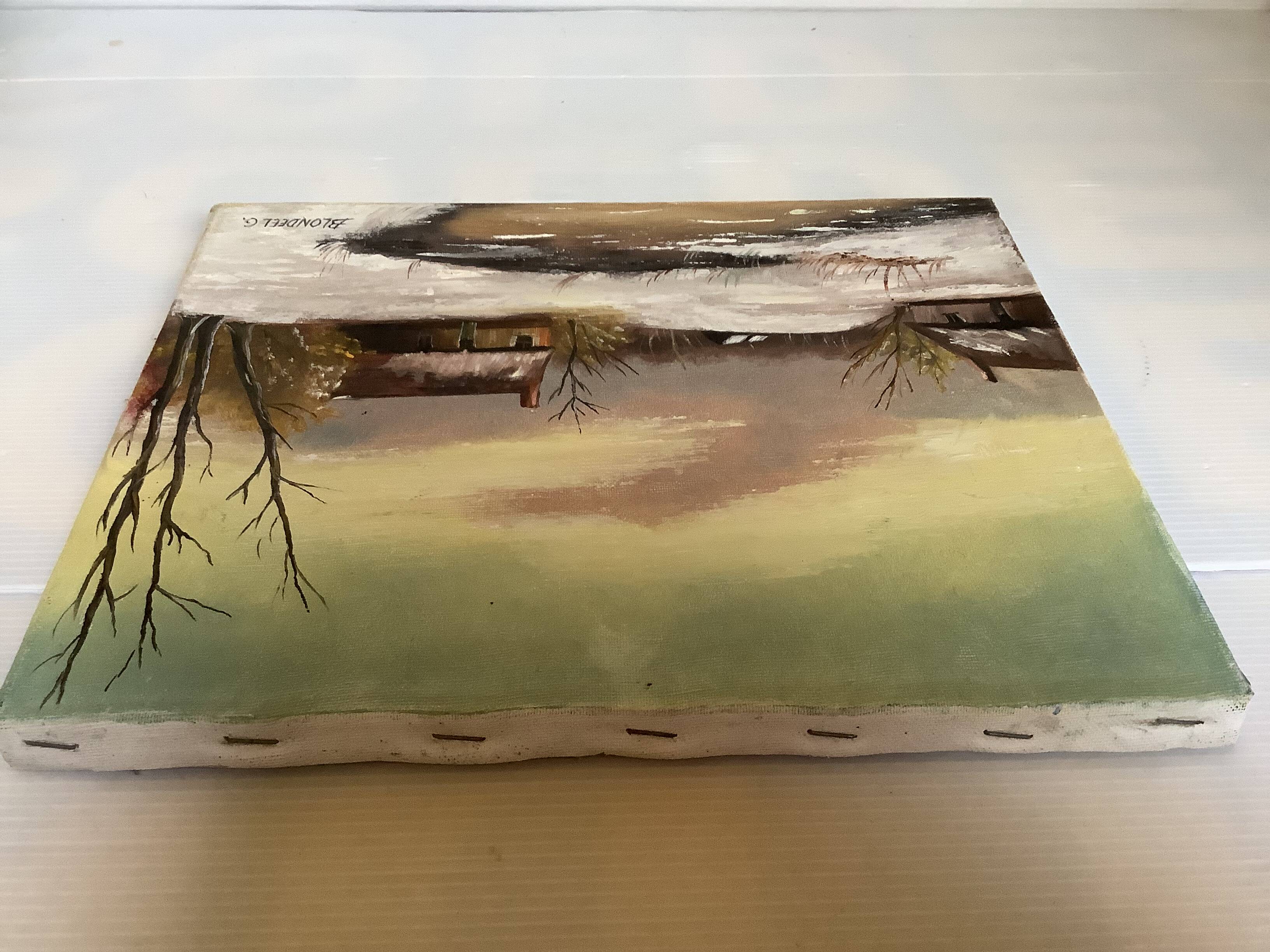 Small winter landscape painting, oil on canvas, signed.