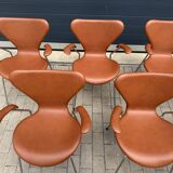 10x armchairs with arms, series 7 Butterfly Fritz Hansen by Arne Jacobsen in Cognac leather, in perfect condition.