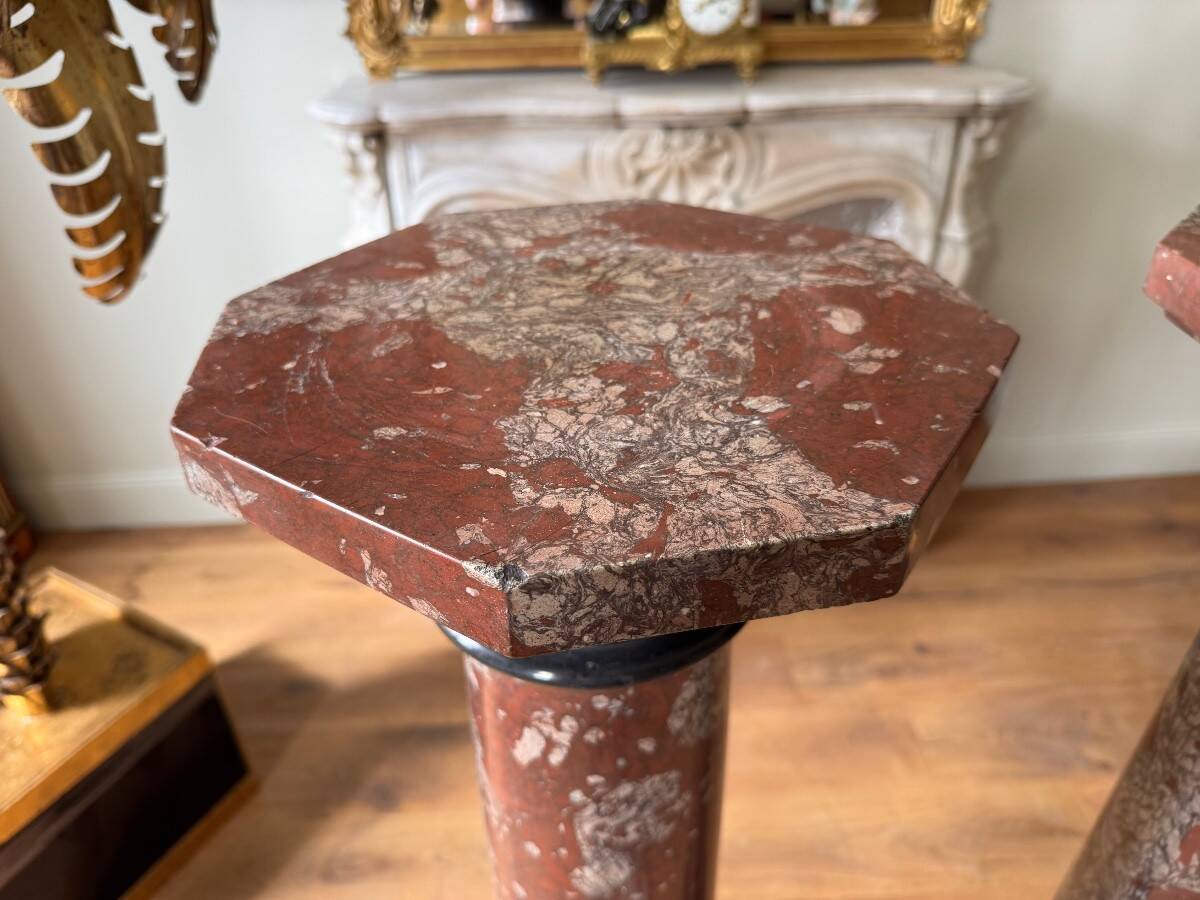 Pair of red scagliola columns, late 19th century.