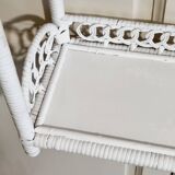White woven wicker shelf