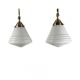 Pair of opaline glass pendant lights in white by Philips and brass from the 1920s.