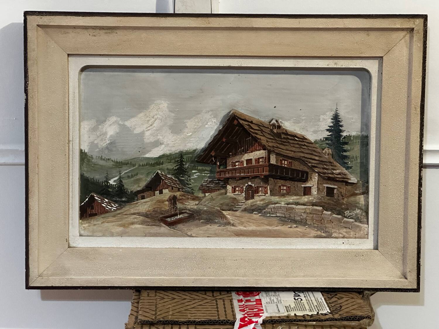 Alpine Table from the 1950s, carved and painted wood, signed by Francois Raugel - 4