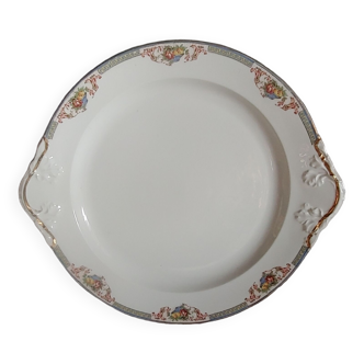 Plat de service plat en porcelaine de limoges paniers fleuris, fruits - debut 20 ème