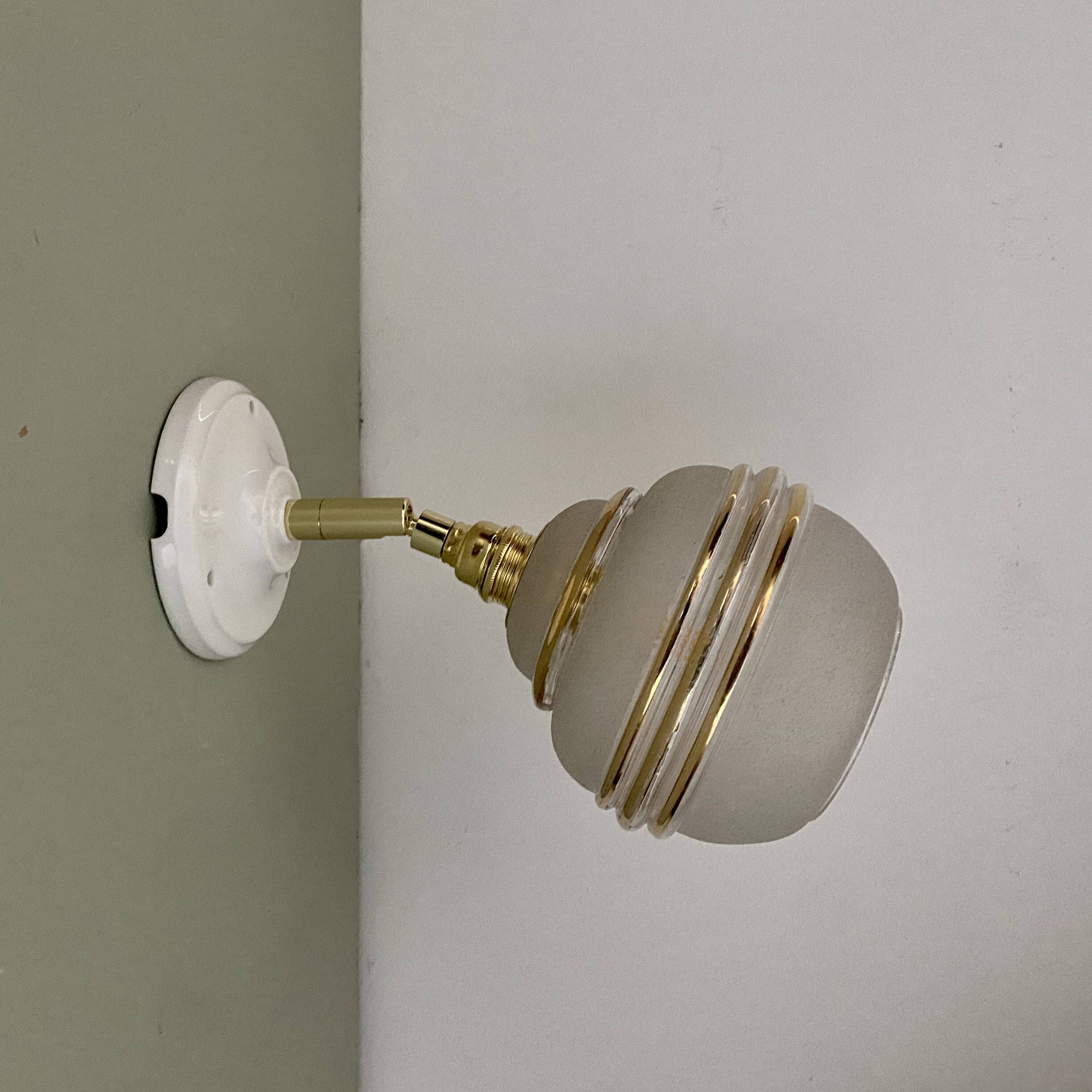 Vintage tulip wall light in green and gold granite glass