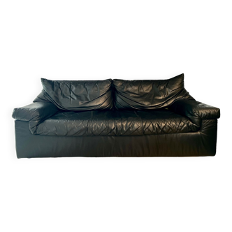 Cinna black leather sofa 80s