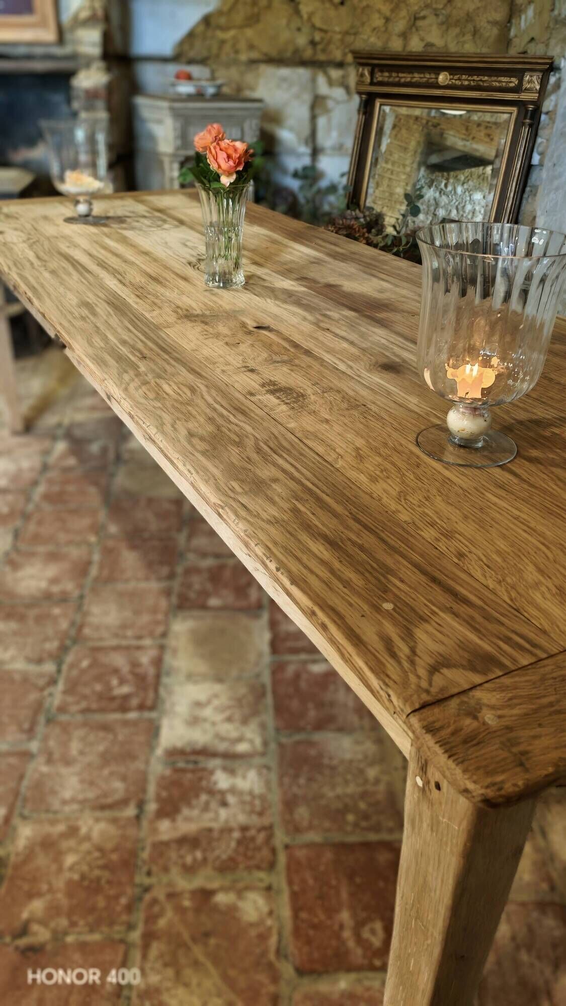 Solid oak farmhouse table "brut" 247x89, top "chocolate oak"