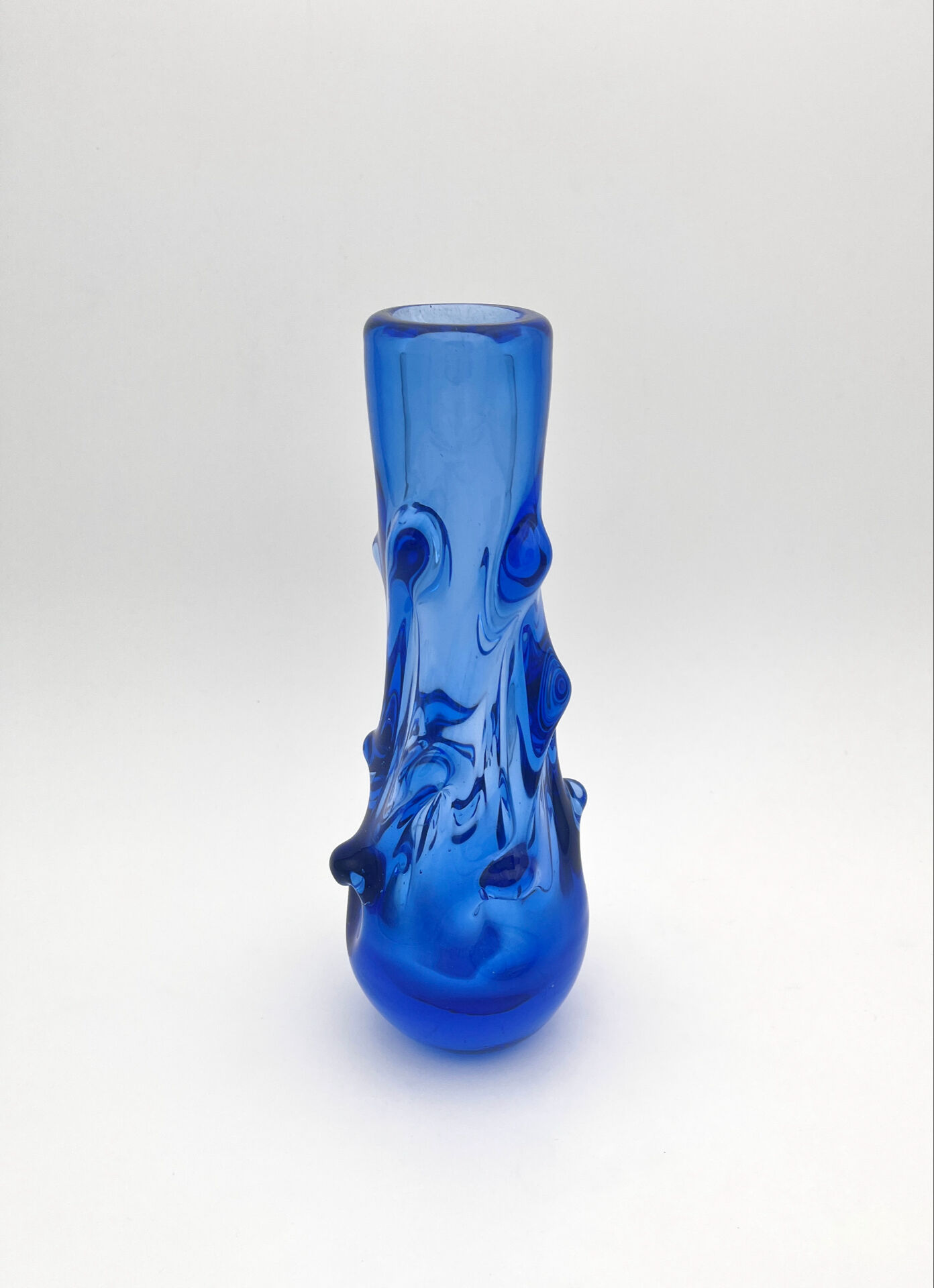 Vase Jan Beránek Chribska Art Glass Blue 27cm 1.68kg Mid-Century