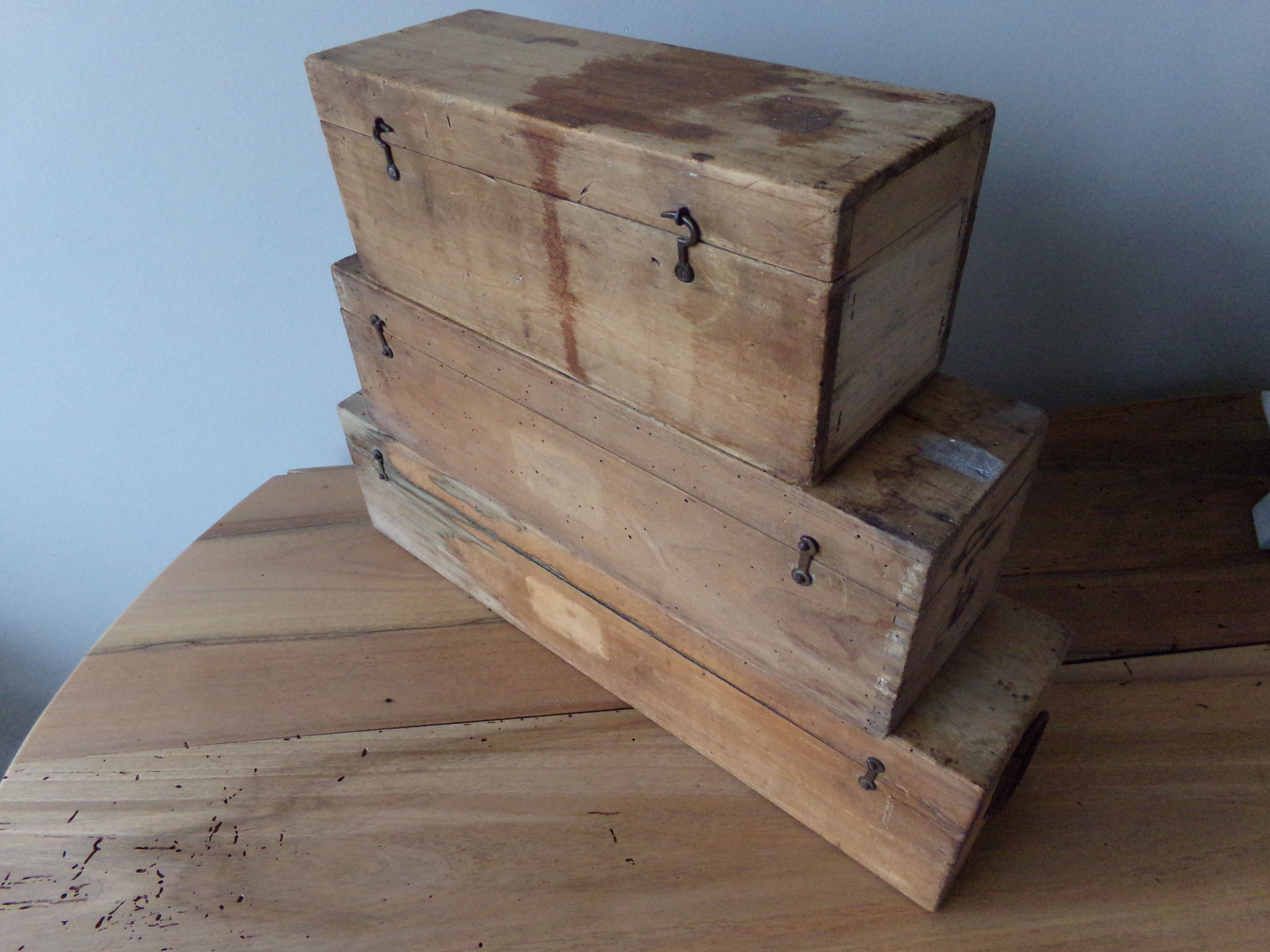 3 old wooden boxes