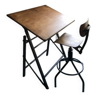 Table et chaise d'atelier vintage