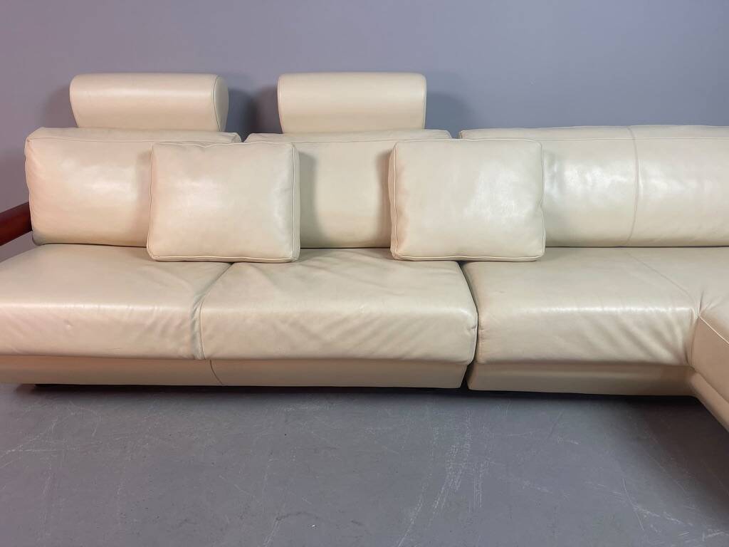 Exceptional Mid-Century Frighetto Italian Cream Leather Landscape Sofa with