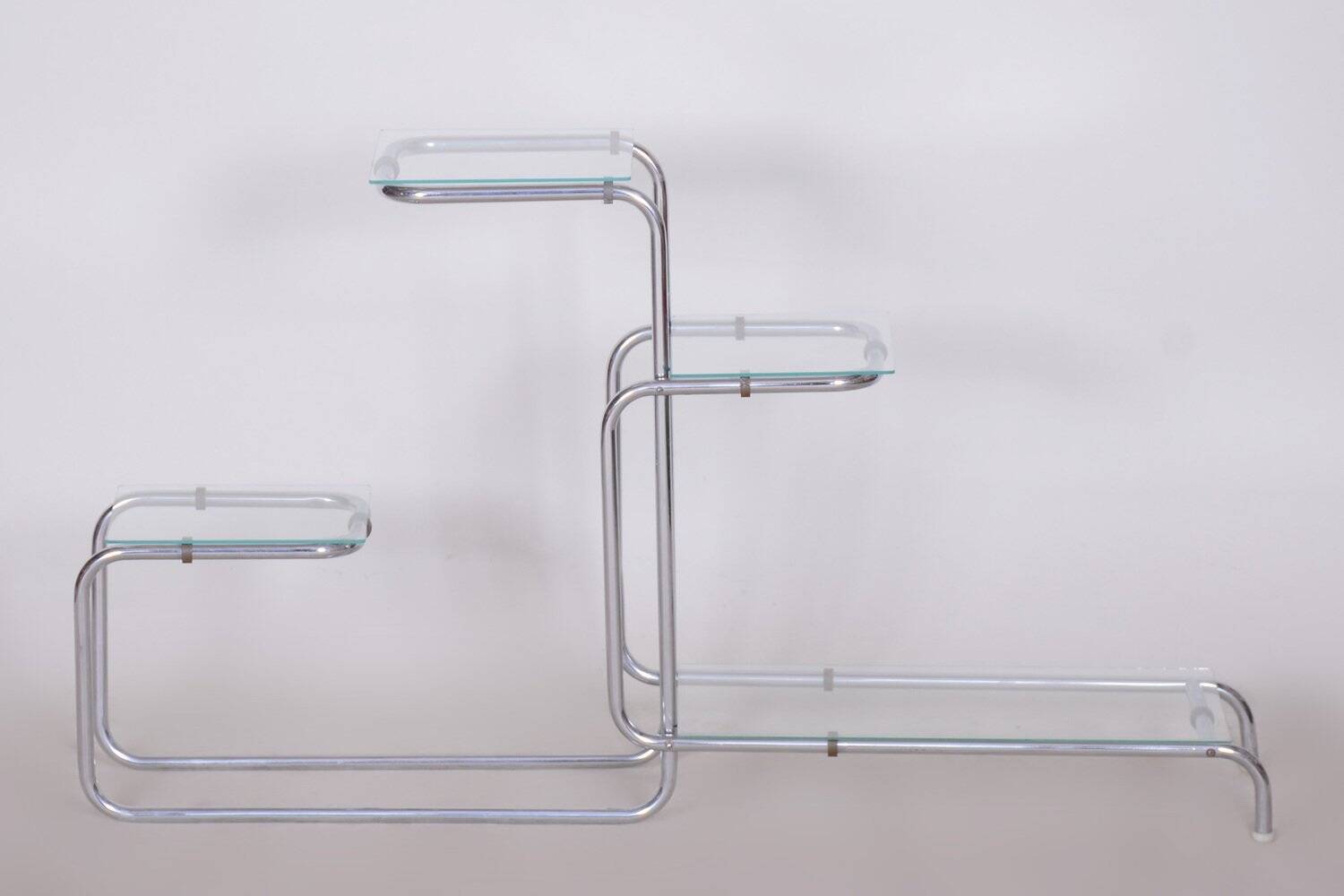 Support de fleurs Bauhaus en chrome et verre, années 1930