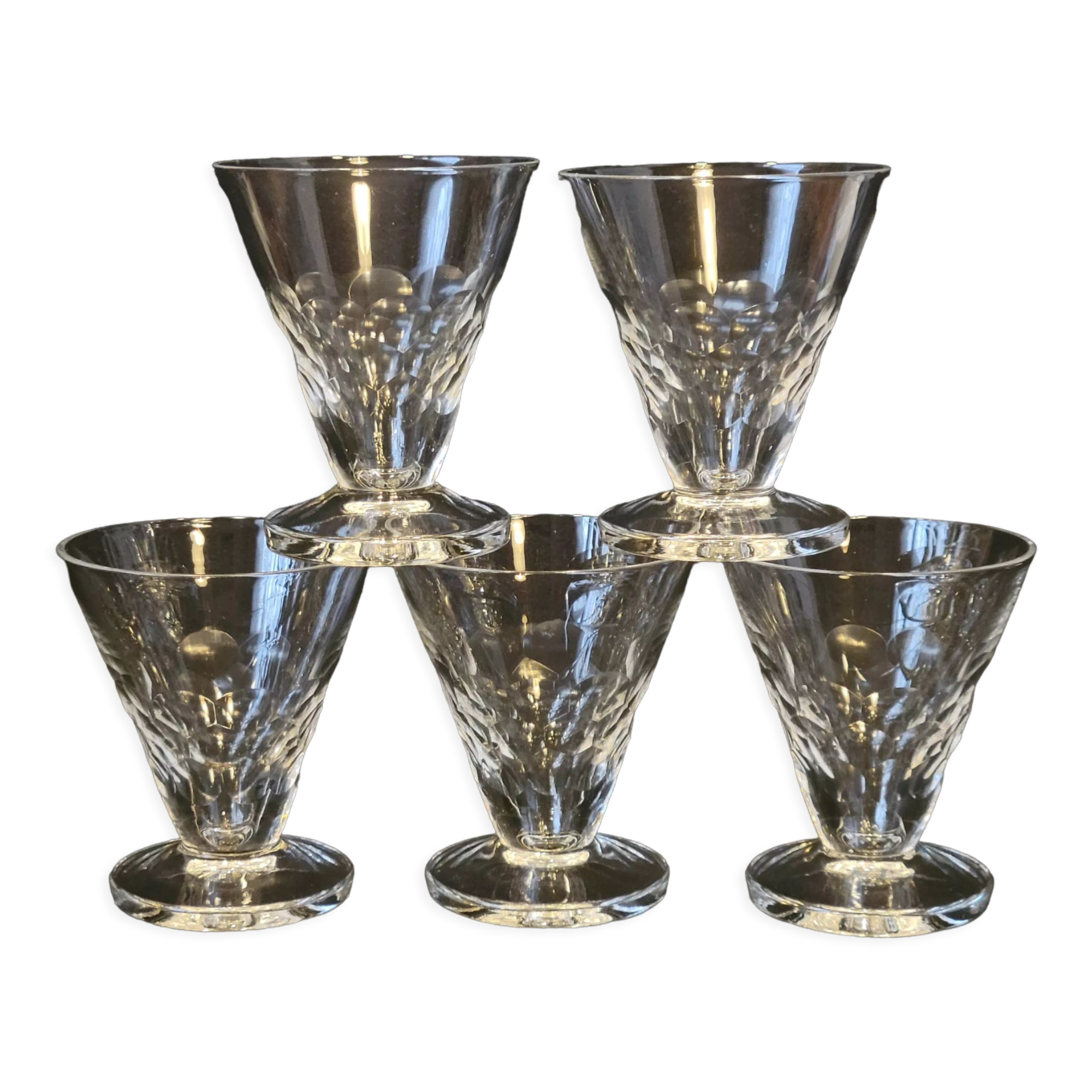 5 old glasses 1930 Verrerie Doyen Belgium model Lido faceted