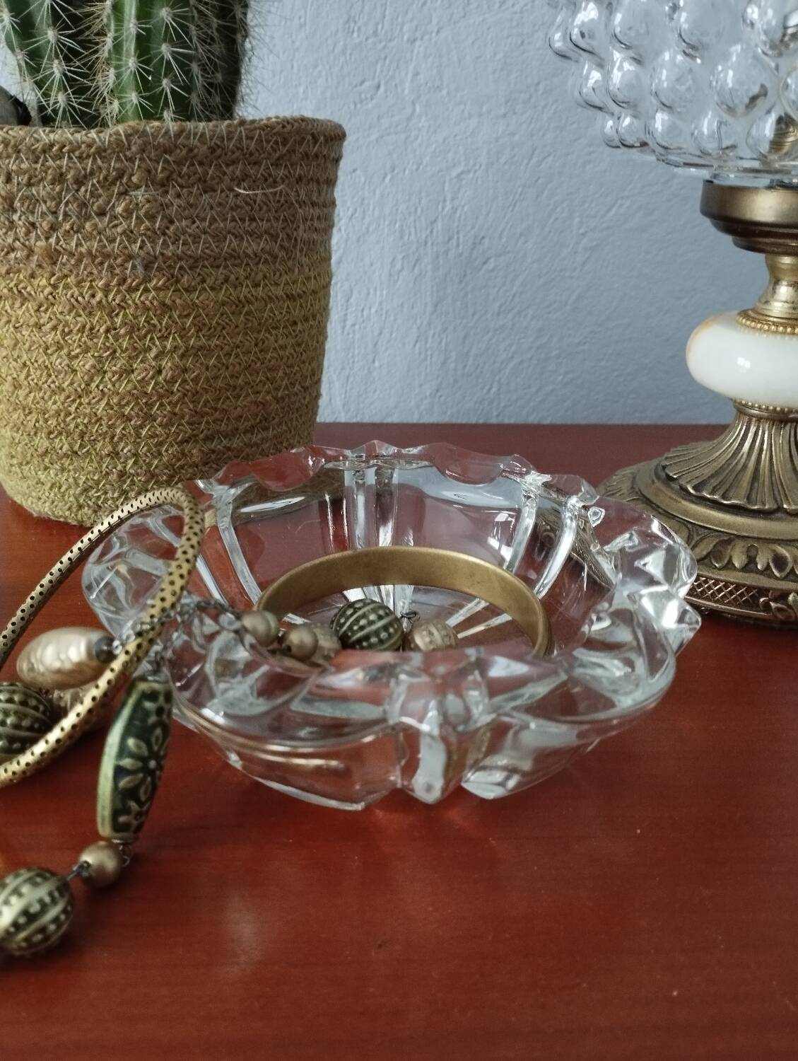 Old round ashtray/empty pocket thick transparent glass, 70s