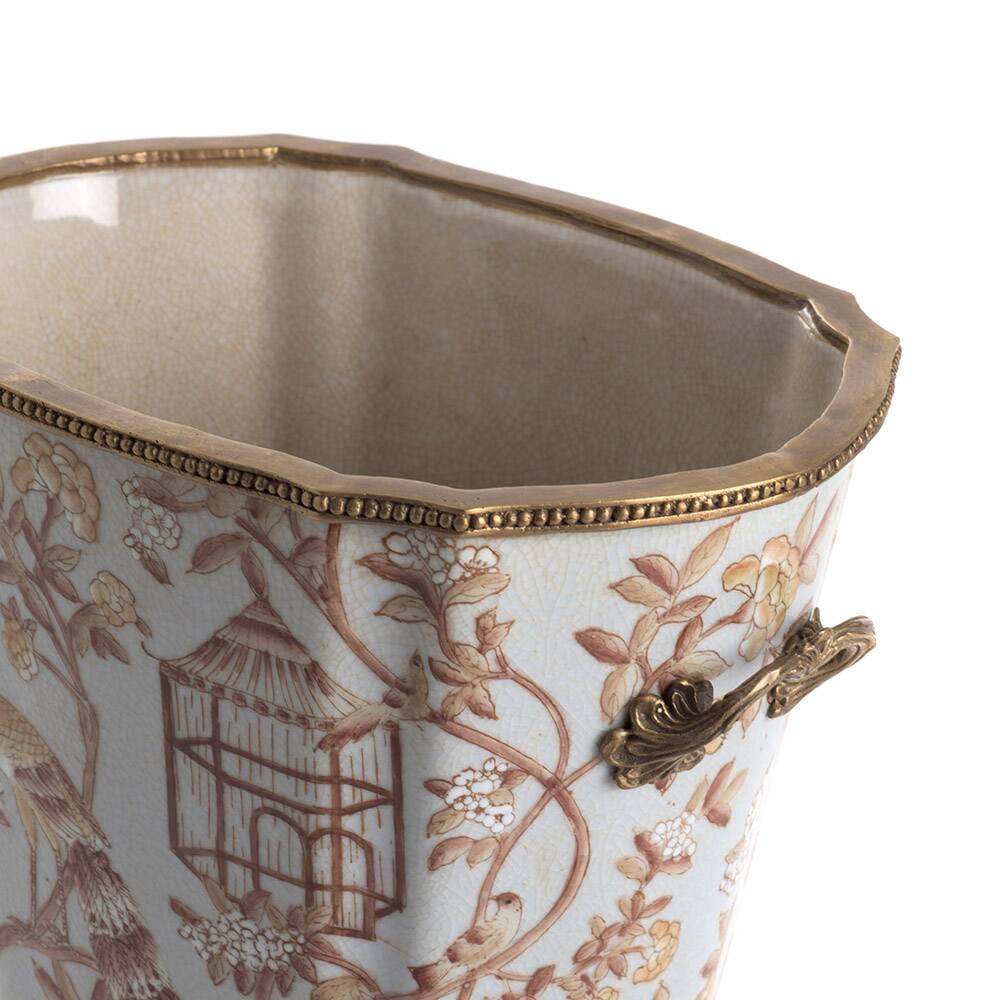 Porcelain and bronze peacock flowerpot