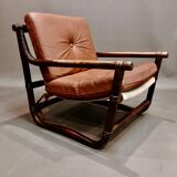 1950 rattan and leather armchair