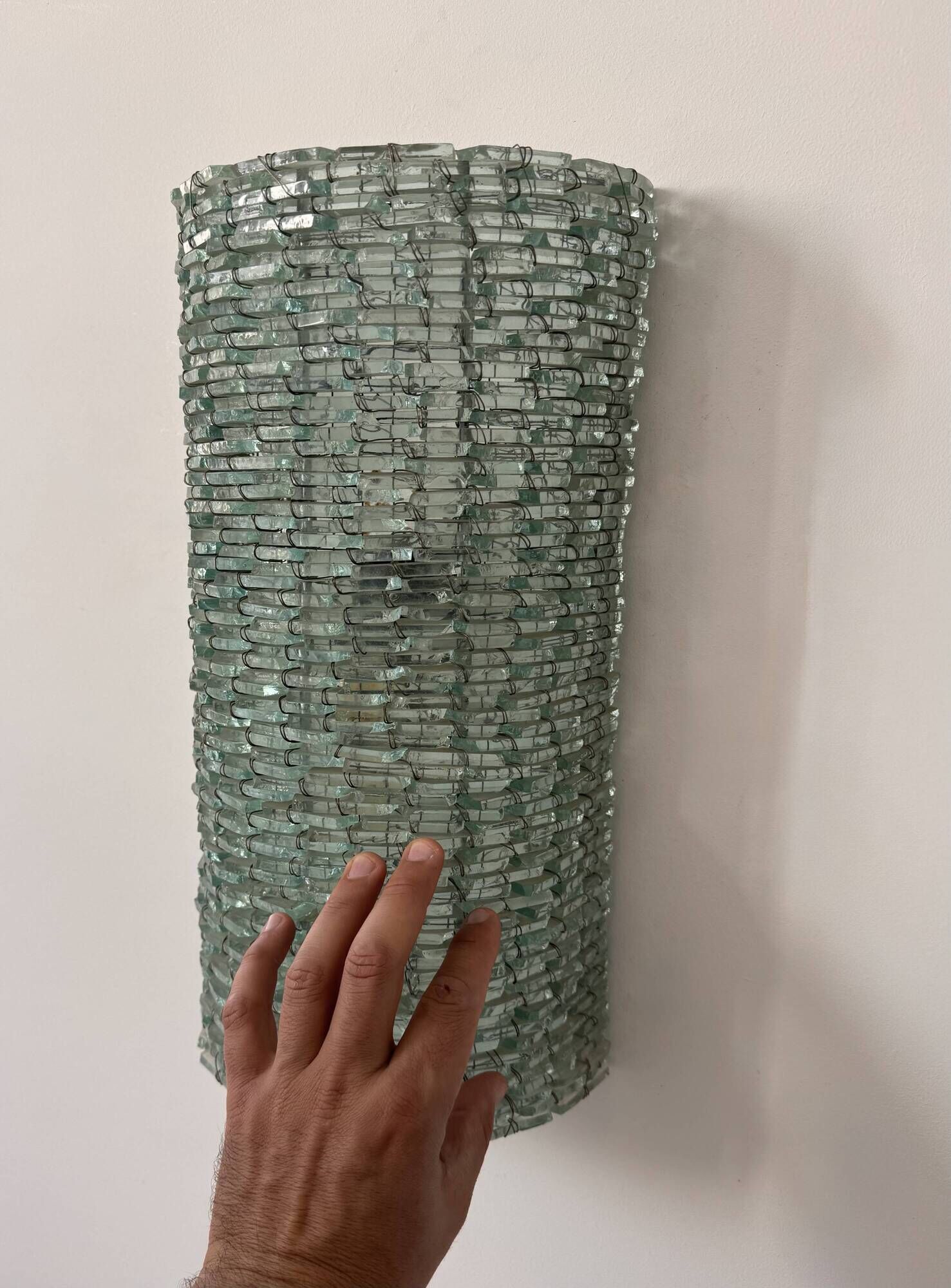 Vintage XL glass and metal wall light, France 1960