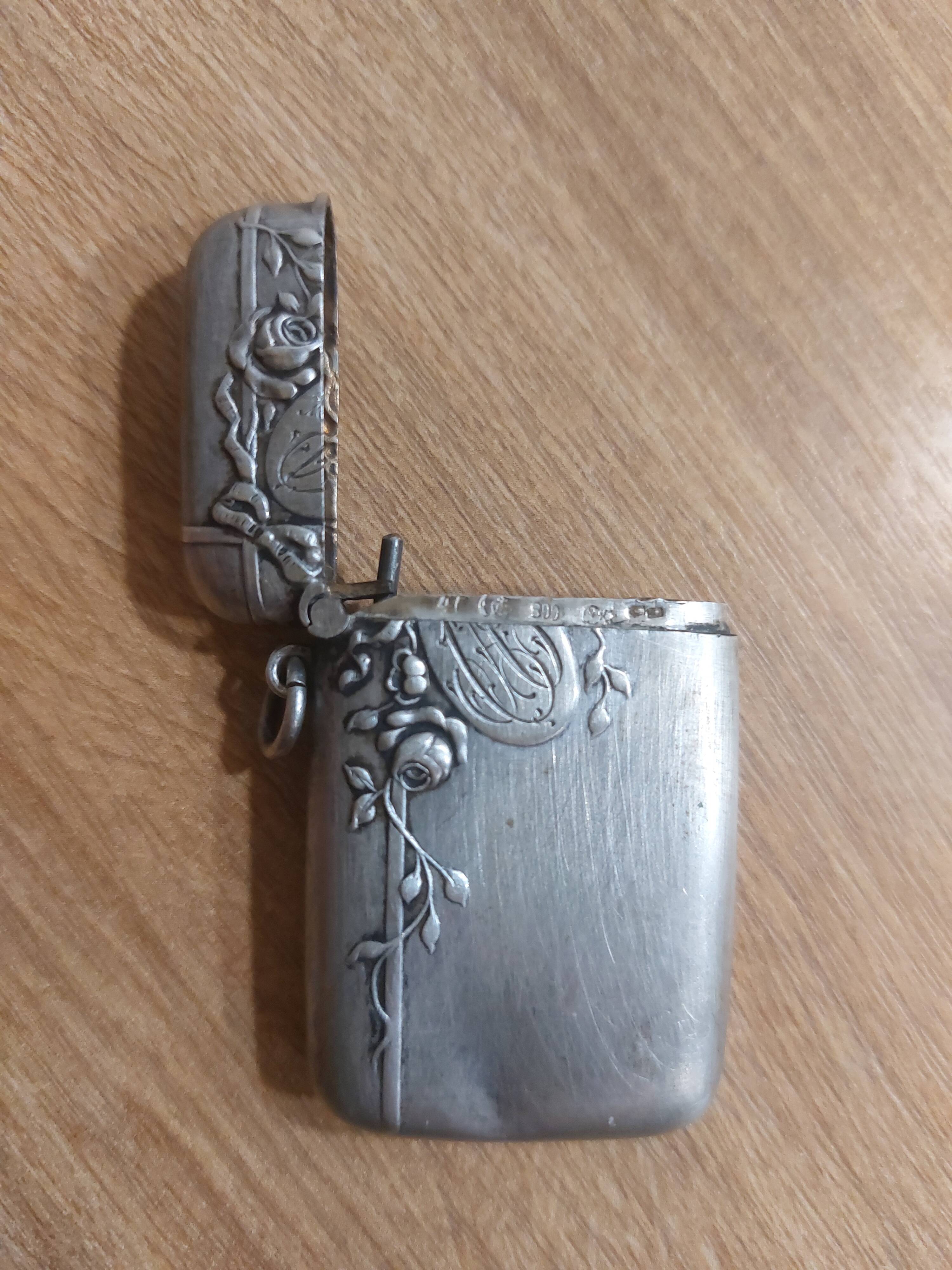 Antique match holder with striker in silver