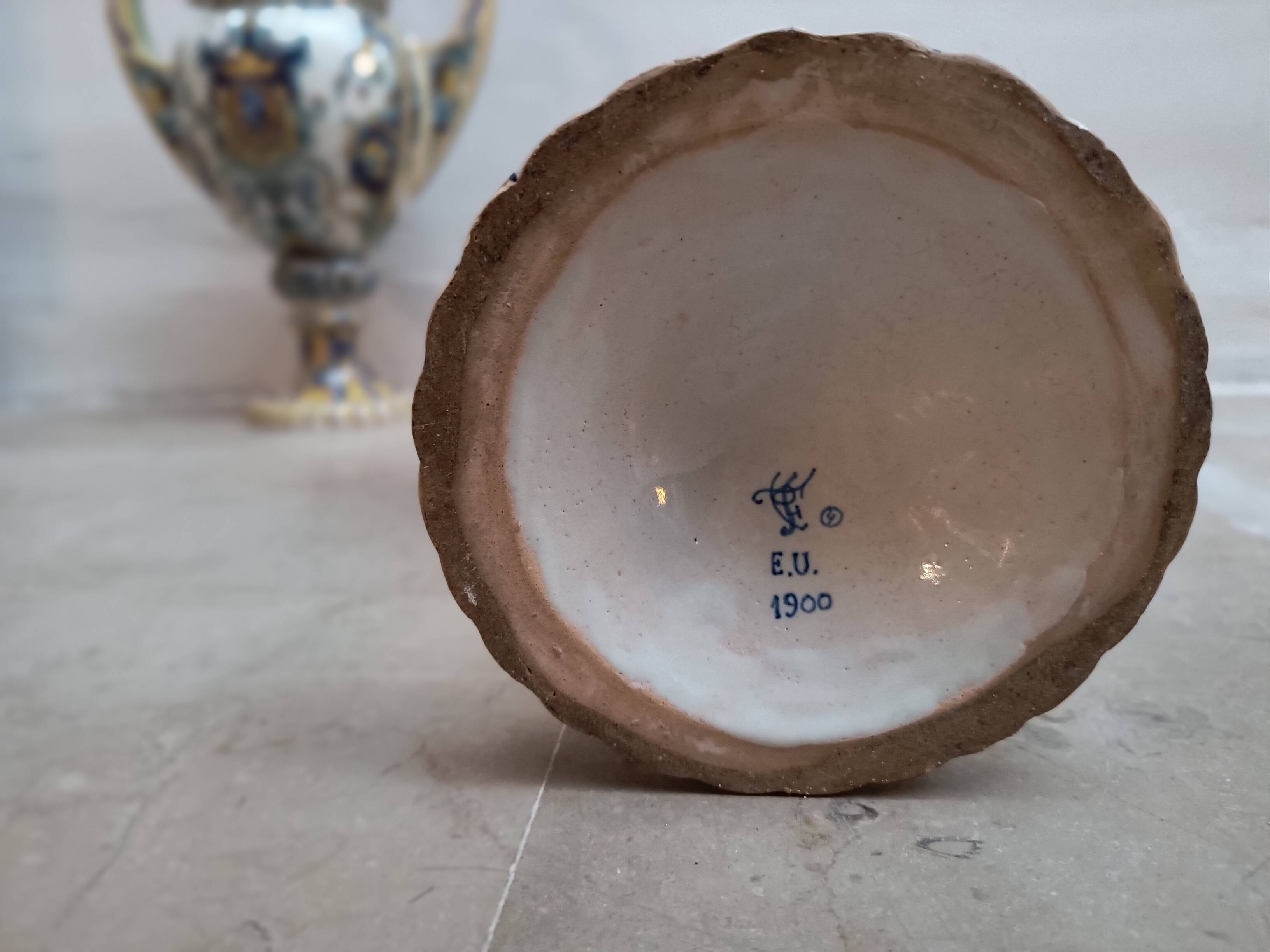 2 vases with double handles - faience from Desvres 1900