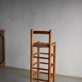Tabouret de bar rustique à assise en jonc | France | Années 1960