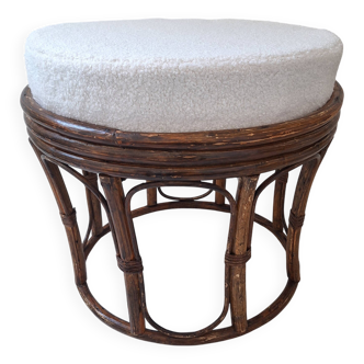 Rattan and terry fabric pouf